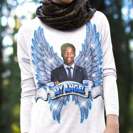 Personalized Angel Wings with Photo & Rhinestones . Blue shades