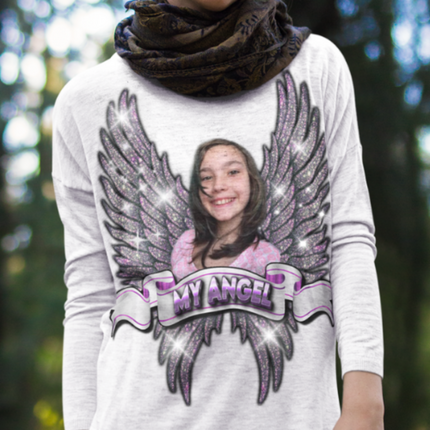 Personalized Angel Wings with Photo & Rhinestones . Purple pink shades