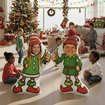 Custom Elf Cutout Pillow, 16 inches – Your Face on a Festive Elf